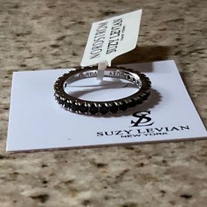 SUZY LEVIAN Sterling Silver Black Cubic Zirconia Ring Size 7